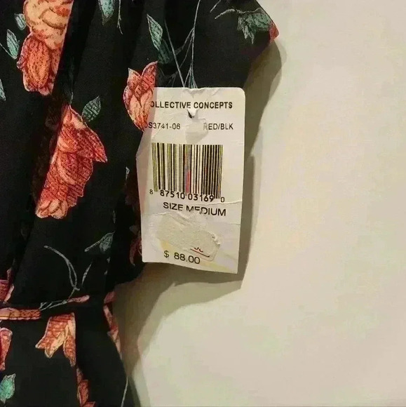 Women's Collective Concepts Black Floral Wrap Dress Sz M $88 - Picture 4 of 11